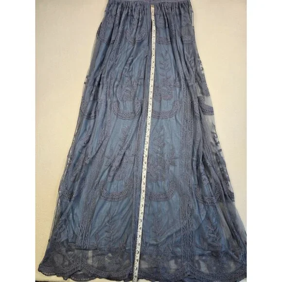 PinkBlush Blue Lace Mesh Overlay Maxi Dress Small Boho Fairy Feminine Empire Wai - Picture 8 of 8